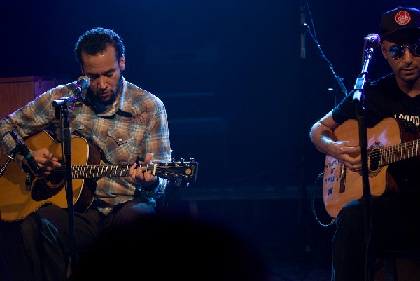 Ben Harper and Tom Morello at the Body of War Showcase.  Stubb's BBQ SXSW 2